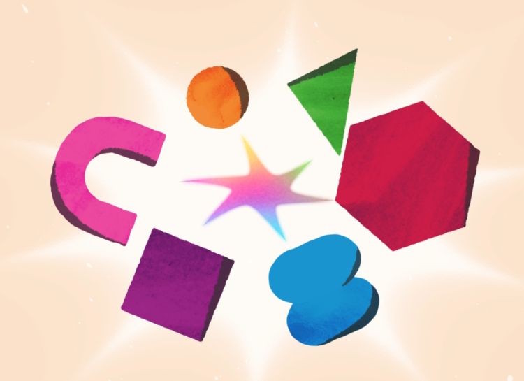 abstract coloured shapes on a plain background