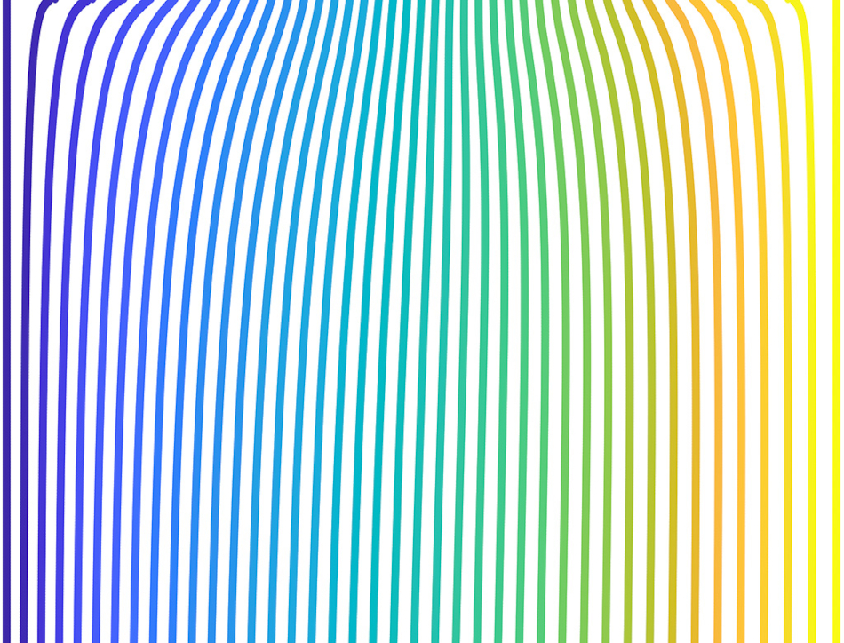 Space-time diagram showing characteristic curves for a population of heterogeneous cells © Matthew Simpson