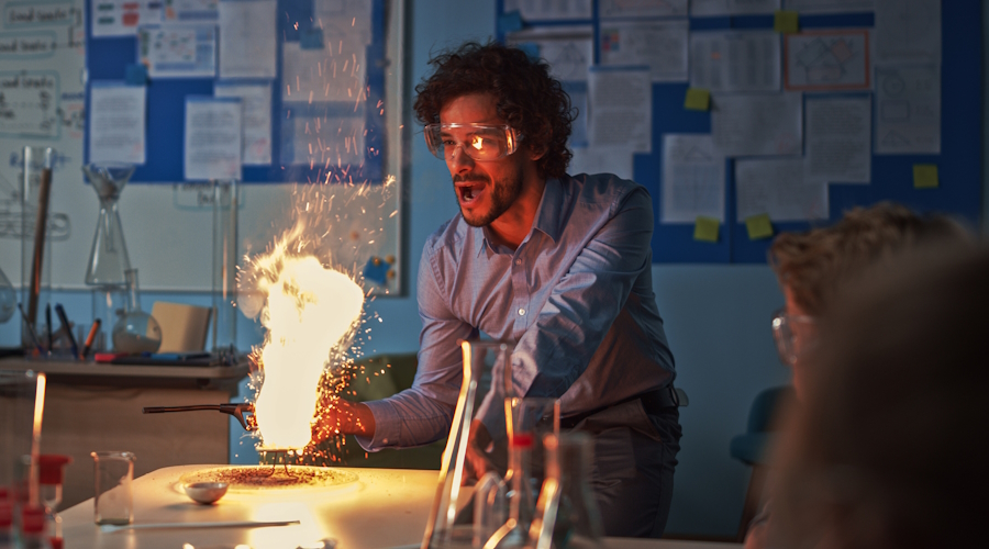 A teacher shows an experiment