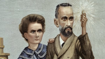 caricature of Marie and Pierre Curie