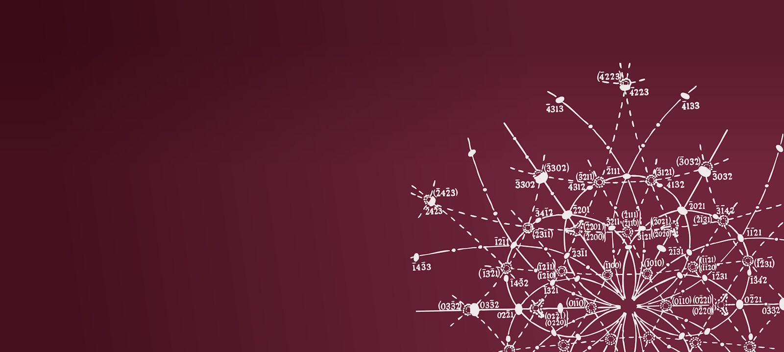 outline of an abstract white scientific figure on a plum background